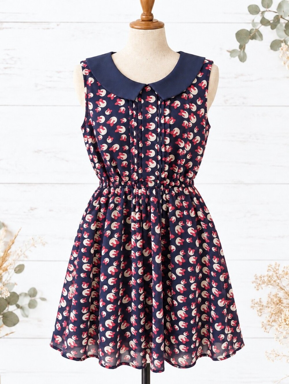 Forever 21 Bow Print Peter Pan Collar Dress Size S Coquette Preppy